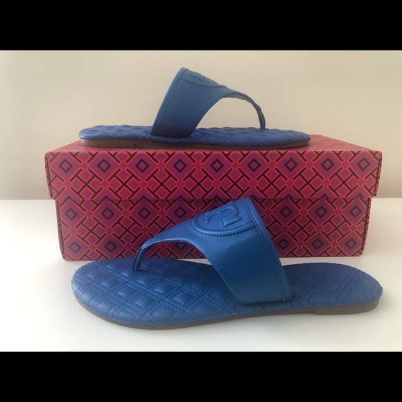 Tory Burch Shoes - Tory Burch Fleming Flat Thong Blue Leather Sandal